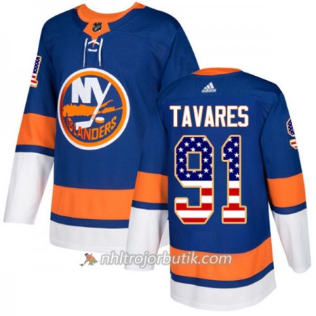 Män Ishockey New York Islanders Tröja John Tavares 91 Adidas 2017-2018 Blå USA Flag Fashion Authentic